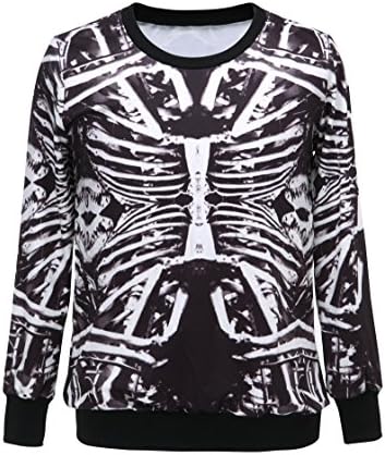 Women's Skull Print Crew Neck Long Sleeves Pullovers Sweatershirts T-shirt (Skeleton)