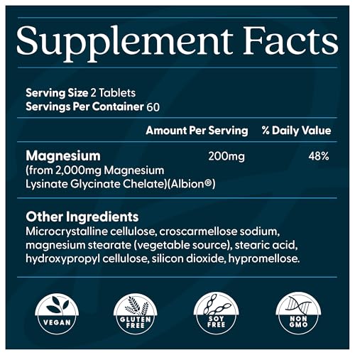 DOCTOR’S BEST HIGH ABSORPTION MAGNESIUM GLYCINATE LYSINATE SUPPLEMENT – 100% CHELATED FOR MAXIMUM ABSORPTION – MAGNESIUM FOR SLEEP AND MUSCLE RELAXATION – 200 MG PER SERVING – 120 TABLETS
