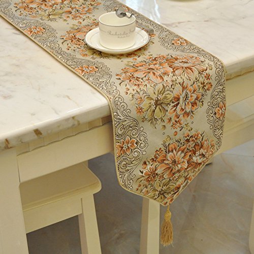 MMYUDT Table Runners Yige Luxury Fashion Fabric Auspicious Flower Gold Silk Jacquard Table Flag Bed Flag Placemat