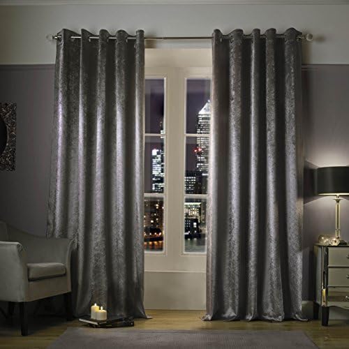 Adelphi Truffle Lined Ready Made Eyelet Ring Top Textured Velvet Curtains by Kylie Minogue at Home 66in x 90in (168cm x 229cm) by Kylie Minogue At Home