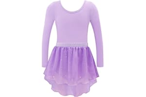 Girls Long Sleeve Dance Leotard with Glitter Tutu Skirt for Dance, Party, Performance, Gymnastics Leotard for Kids