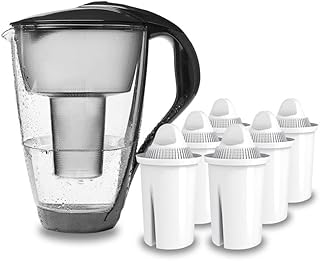 PearlCo - Glas-Wasserfilter (anthrazit) mit 6 classic Filterkartuschen - passt zu Brita Classic