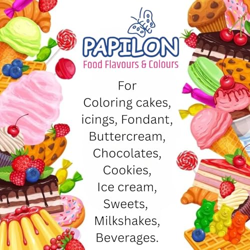 Papilon Food Flavours & Colours Lemon Yellow, Super Red, Pink, Black, blue, Green Gel Food Colour Set of 6 x 20gm 3