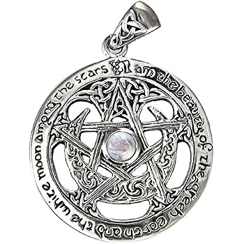 Sterling Silver Celtic Knot Pentacle Pendant With Rainbow Moonstone - Wiccan Pagan Jewelry - View #8