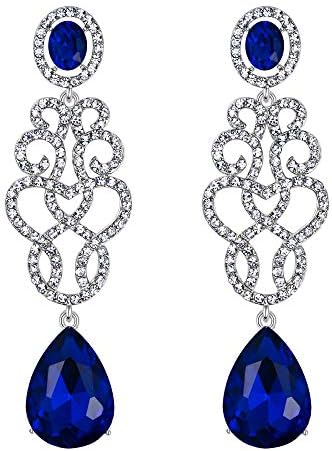 BriLoveWomen's Wedding Bridal Crystal Floral Filigree Teardrop Chandelier Dangle Earrings