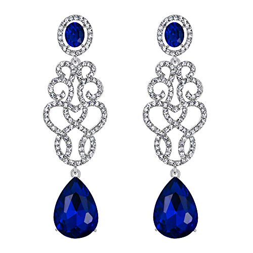 BriLoveWomen's Wedding Bridal Crystal Floral Filigree Teardrop Chandelier Dangle Earrings