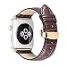 iStrap Alligator Grain Calf Leather Watch Band fit Apple iWatch 42mm Model Brown Deployment Clasp