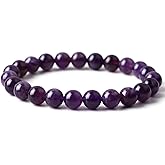 8MM Natural Rose Quartz Amethyst Crystal Bracelet Round Beads Stone Gemstones Beaded Stretch Bracelet for Anxiety Postive Energy 7.5" (1 Pc)