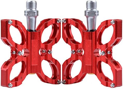 BMX Mountain Bikes Road Bicycles Butterfly Cycling Pedal Cr-Mo CNC Machined Aluminum Alloy Sealed Bearing Pedals (Red)