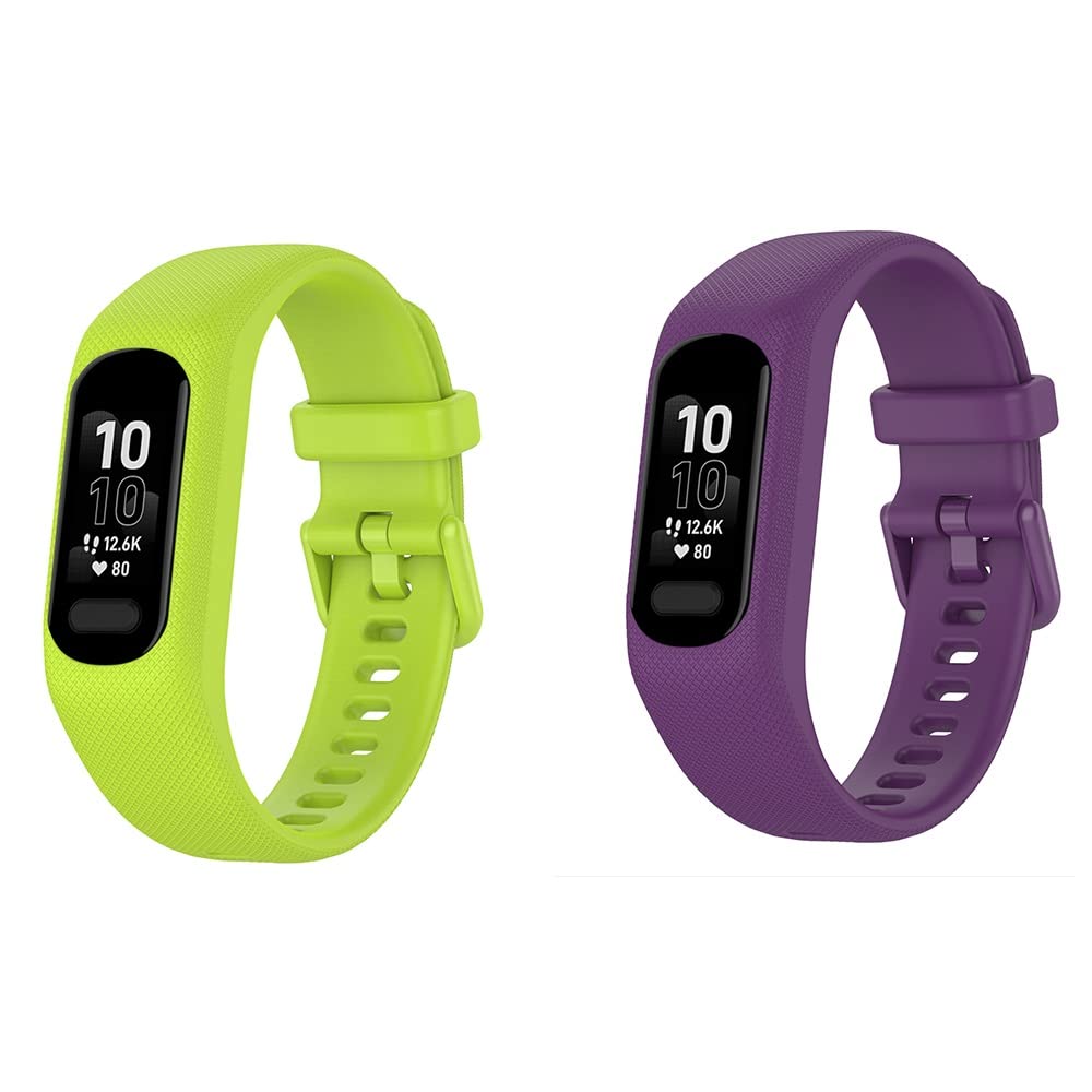 BoLuo 2 Pack of Strap Compatible for Garmin Smart 5 /Garmin Vivosmart 5 Band, Silicone Watch Band Strap,Replacement Bracelet Wristband Wriststrap for Garmin Smart 5 /Garmin Vivosmart 5 (lemon purple)