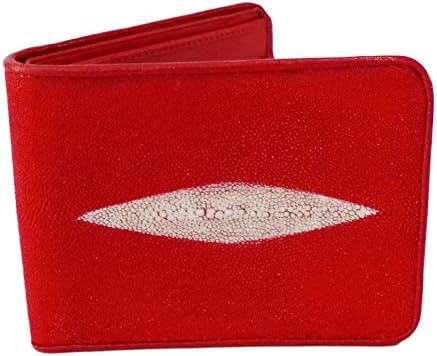 Classic Genuine Stingray Leather Bi-Fold Wallet w/ Left Flap (Red)