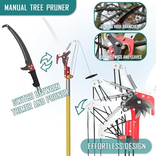 Manual Tree Pruner, 2-4m Pole Saws for Tree Trimming, Sharp Steel Blade and Scissors for High Branches Pruning