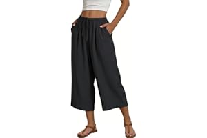 Capri Pants for Women Linen Summer Beach Casual Drawstring Wide Leg Lounge Palazzo High Waisted Trousers with Pockets