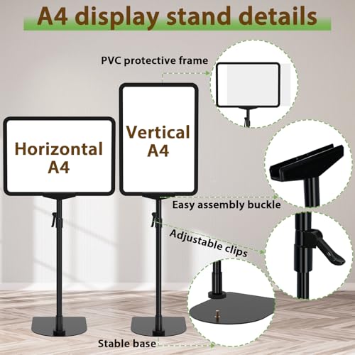 Newzealkids 6 Pack A4 Adjustable Sign Stand, Reusable Business Menu Advertising Sign Holder, Display Stand for Vertical and Horizontal View, Black