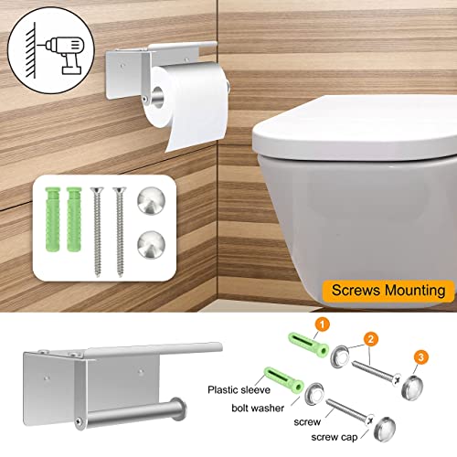 Bosszi Wall Mount Toilet Paper Holder, SUS304 Stainless Steel Bathroom Tissue Holder with Mobile Phone Storage Shelf, Brushed Aluminum