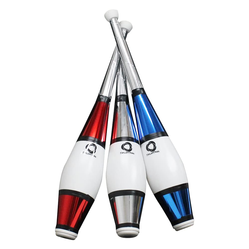 Zeekio Taylor Tries Signature Juggling Club Set with Drawstring Bag (Blue Silver Red)