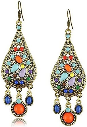 Ethnic Retro Bohemian Droplets Color Dress Mexico Gypsy Dangle Earrings