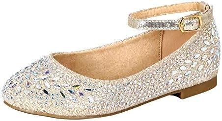 Girls Nude Sparkle Bejeweled Ankle Buckle Strap Dress Shoes 11 Kids