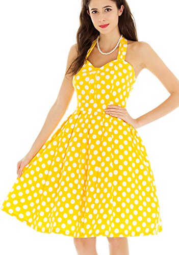 Vintage loves retro 1950s fashion dresses black and white polkadot dress YELLOW S