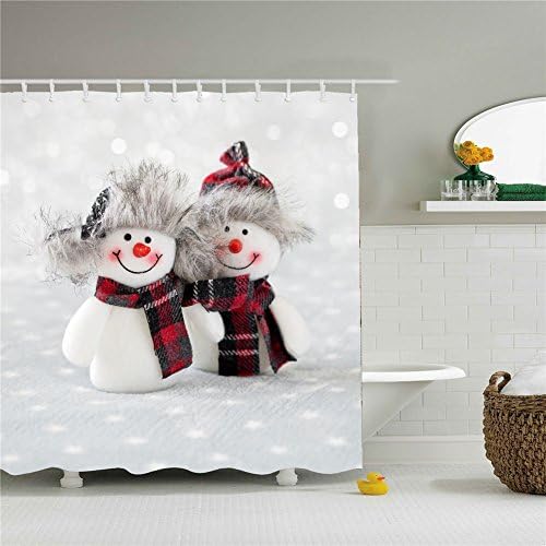 Christmas Snowman Decor 3d Shower Curtain Mildew Resistant Waterproof / Water-Repellent and Antibacterial 72 by 72 Inch