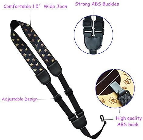 Fluorescent Star Ukulele Neck Strap, 1.5 Inch Adjustable Jean Straps With Hooks, Hawaiian Hootenanny Ukulele Accessories Guitar Neck Straps With 1 PU Leather Guitar Picks