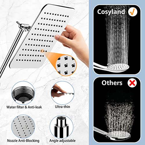 COSYLAND 10'' Rainfall Shower Head with Handheld Combo High Pressure 5