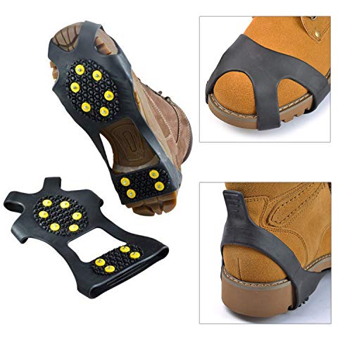 StyleZ 10-Stud Spikes Anti Slip Snow Ice Grips Over Shoe Traction Cleats Rubber Crampons Slip-on Stretch Footwear (M)