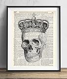 Skull With Crown Illustration Vintage Upcycled Dictionary Art Print 8x10