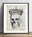 Skull With Crown Illustration Vintage Upcycled Dictionary Art Print 8x10