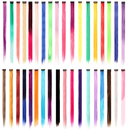 SOTOGO 36 Pack Party Highlights Clip Hair Extensions Colored Hairpieces,36 Color Straight Hair