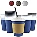 100 Pack - 12 Oz [16 Oz] [4 Colors] Disposable Hot Paper Coffee Cups, Lids, Sleeves, Stirring Straws - Deep Blue
