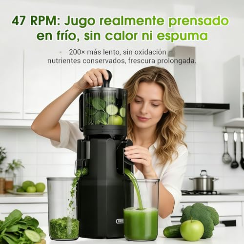 WETIE Juice and Vegetable Extractor, Cold Press Blender with Extra Large Mouth 120 mm, 99% Performance, Quiet Slow Juicer, Easy to Clean, Includes 2 Glasses