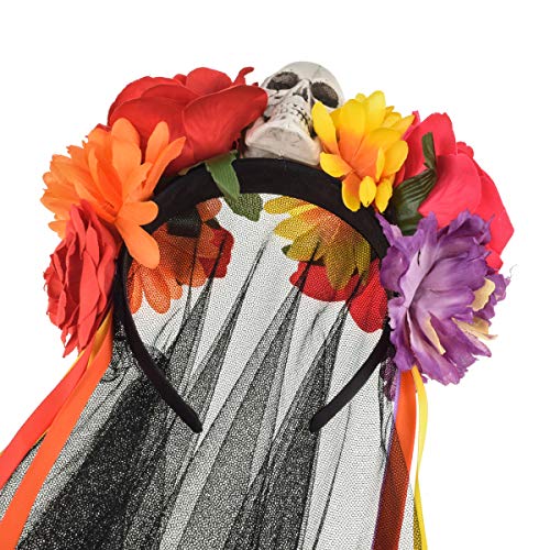 Vividsun Day of The Dead Headband Costume Rose Mexican Flower Headband (B-Fushcia ribbon) - //medicalbooks.filipinodoctors.org