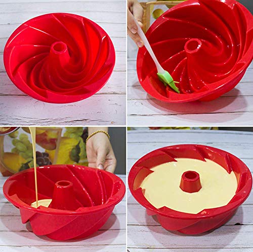 Bundt Pans 6 1/2 Inch,Silicone Baking Molds,Grade Fluted Round Cake Pan,Non-Stick Cake Pan for Bread,Gelatin,Jello,Buntcake,Tube Bakeware for Oven and Instant Pot,DIY Baking Tool Red - Thumbnail 3