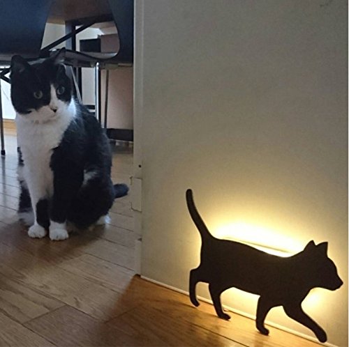 Lucktao novelty cat acrylic night light cute animal marquee sound control led Lamp on wall paste sound control Figure light LED wall light activated silhouette sensor nightlight (cat1)