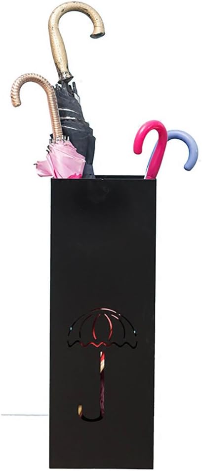 Umbrella Stands WSSF- Creative Iron Art Square Hotel Lobby Household Umbrella Bucket Metal Paint Free Standing Canes/Walking Sticks Stand Umbrella Storage Holder Rack,20*20*50cm (Color : BLACK)