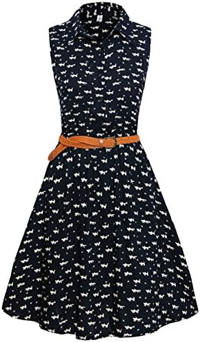 Summer Sleeveless Dress,Sinmy Women Button Point Collar Floral Printed Belt Dress Above Knee X-Large Black