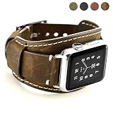 Coobes Compatible with Apple Watch Band 44mm 42mm Men Women Genuine Leather Compatible iWatch Bracelet Wristband Strap Compatible Apple Watch Series 5/4/3/2/1 (Crazy Horse Cuff Coffe, 44/42 mm)