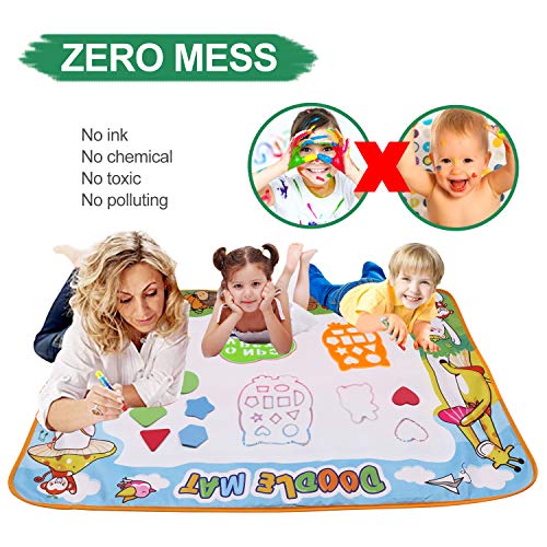 Miserwe Large Aqua Doodle Mat Water Writing Doodle Drawing Mat Neon Colors Board, with 25 Pack Drawing Accessories for Kids Toys Toddlers Educational Girls Boys Size 39.3" X 27.5"