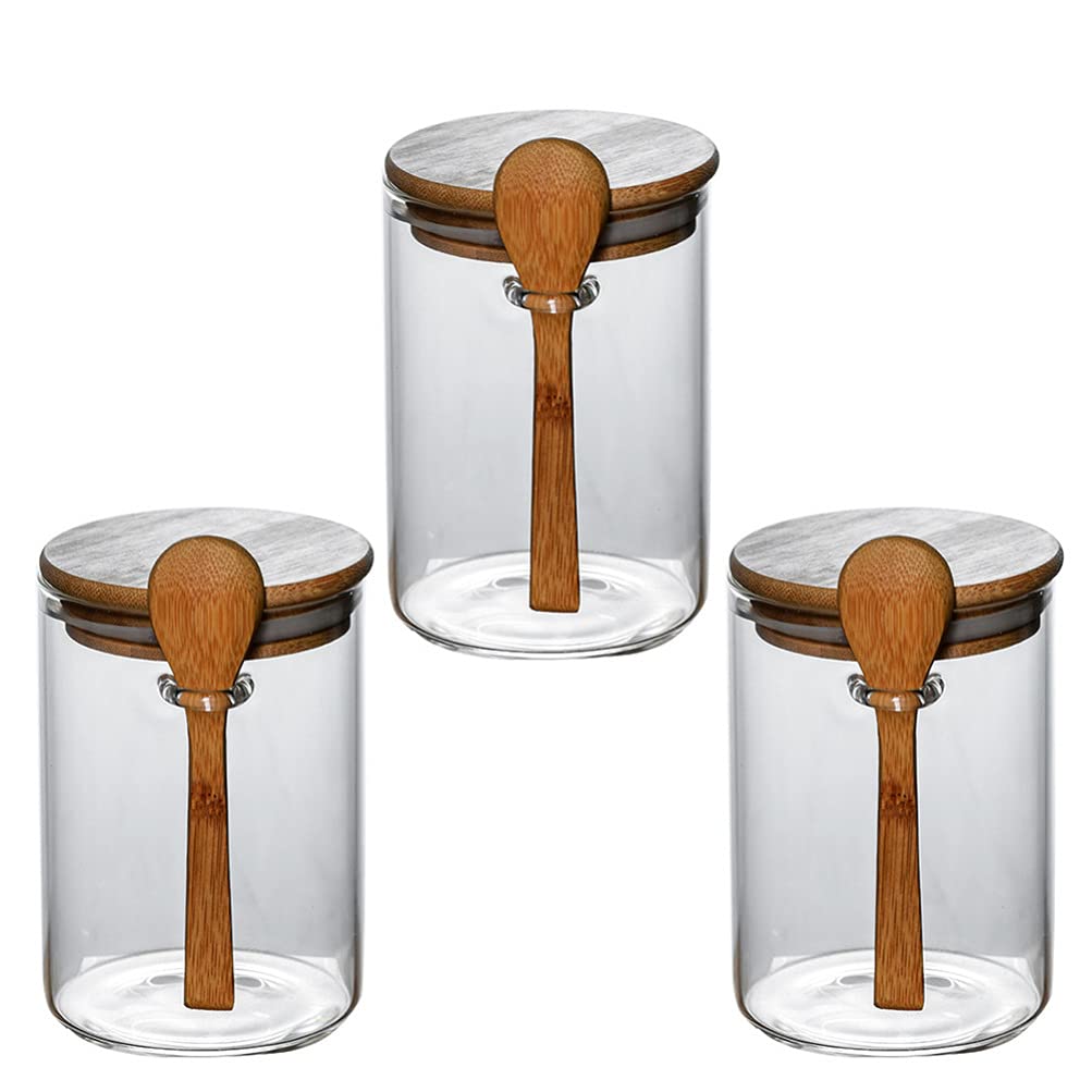 Buy UPKOCH 3pcs 600ml Glass Canister Set with Bamboo Lid Glass Food