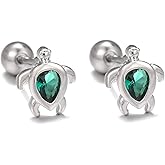 18G Cute Turtle Cartilage Mini Stud Earrings Surgical Stainless Steel Cubic Zirconia Simulated Emerald Crystal Sea Ocean Animal Tragus Screw Back Ball Barbell Labret Helix Tiny Studs Earring Dainty Jewelry Gifts for Women Girls Birthday