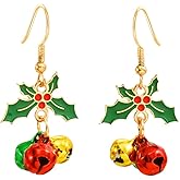 Christmas Earrings for Women Green Bow Dangle Statement Earrings Red Green Jingle Bells Dangle Earrings Jewelry Christmas Festival Party Gifts