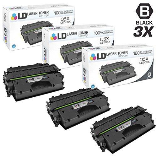 LD Compatible Replacement Laser Toner Cartridges for Hewlett Packard (HP) CE505X (05X) High Yield Black (3 Pack) for use in the LaserJet P2055d, P2055dn & P2055x Printers