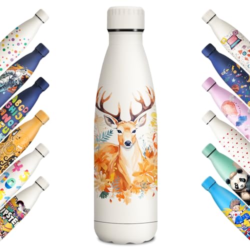 KollyKolla Stainless Steel Drinking Bottle, 500 ml, 3D Print Drinking Bottle, Sports, Suitable for Carbonated Drinks, Leak-Proof Thermos Flask, BPA-Free, Drinking Bottles for Children, School, Sports