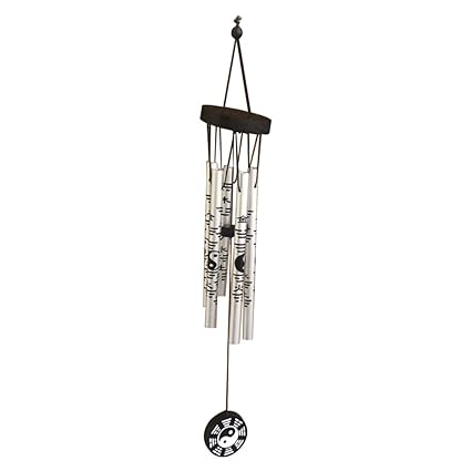 Ryme Vastu/Feng Shui Silver Wind Chimes with Yin Yang Printed on 5 Rods for Good Luck