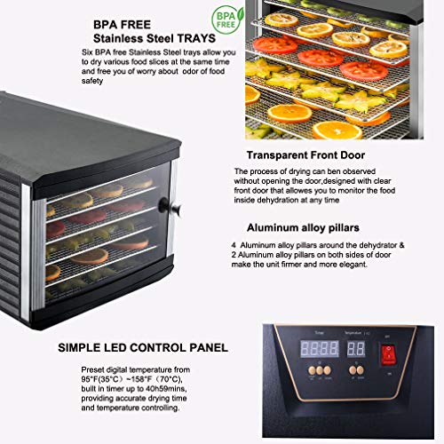 JAYETEC Food Dehydrators, 6 staniless steel trays with digital