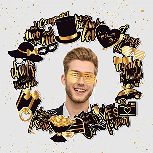 Wedding Photo Booth Props - Gold Wedding Photobooth Props and Signs - Party Favors Supplies and Decorations (24 Count) - Thumbnail 5