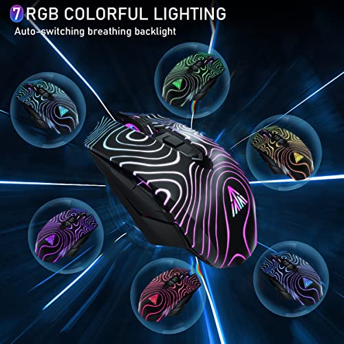 SOLAKAKA Wireless Bluetooth Gaming Mouse, Rechargeable Computer Mice with LED Backlit, Side