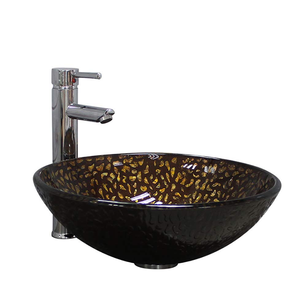 Linlin Round Tempered Glass Bathroom Sink Container Art Abstract