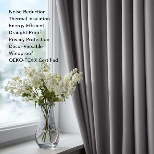 Deconovo Grey Blackout Curtains 46 x 54 Inch Eyelet Super Soft Thermal Insulated Bedroom Blackout Eyelet Curtains for Living Room Light Grey 2 Panels